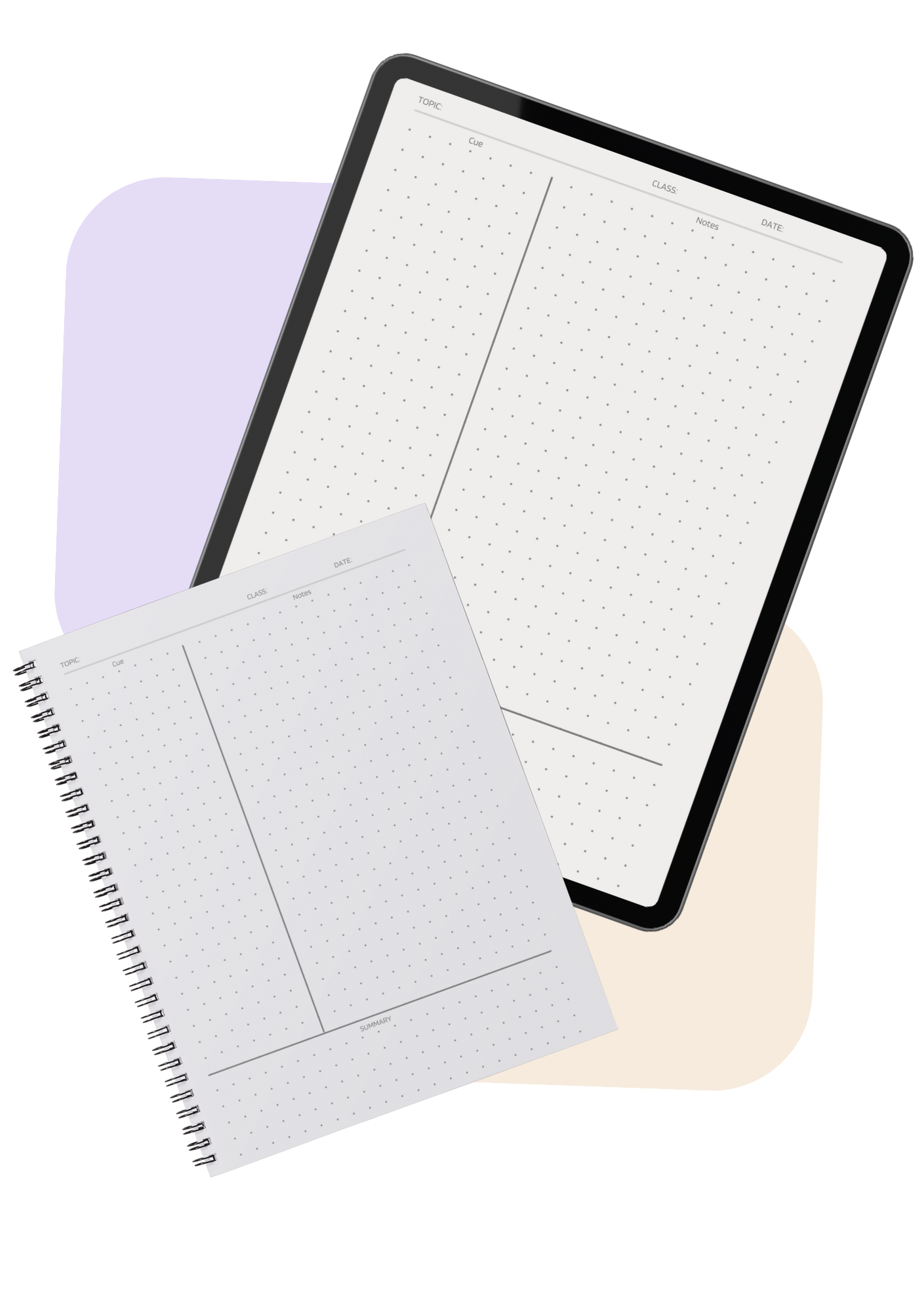 Cornell Notes template on iPad and notebook