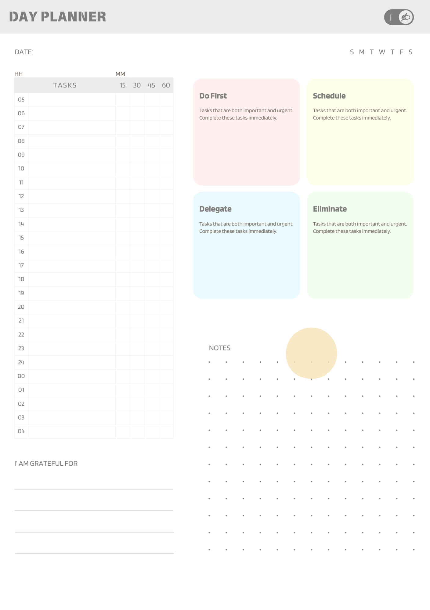 Daily Planner printable with task scheduling and Eisenhower matrix